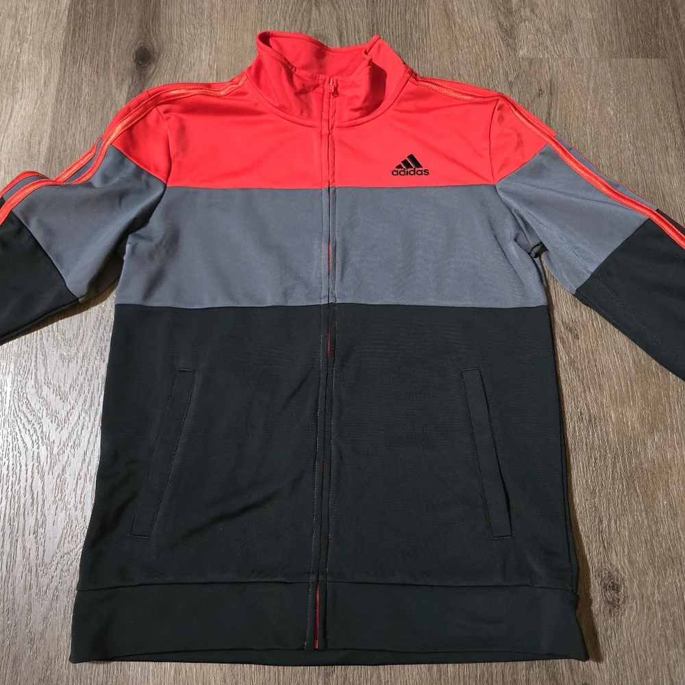 Adidas Boys Zip Up‎ Jacket Red Black Gray Athletic Coat NWT Size 14/16 Large